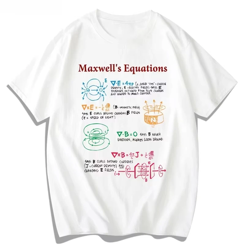 Fashion Maxwell Equation Formula Physics Cotton Short Sleeve T-Shirt Men Summer T-Shirt Scientific Research Casual Short Sleeve