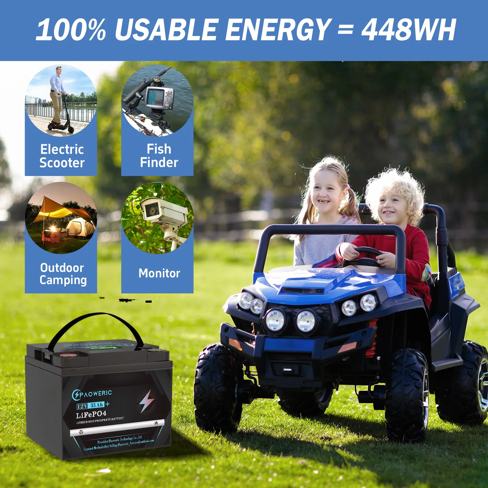 12V 35Ah Lithium Battery, Small LiFePO4 Rechargeable Battery Built in 20A BMS for Solar, RV, Fish Finder, Scooter, Trolling Moto