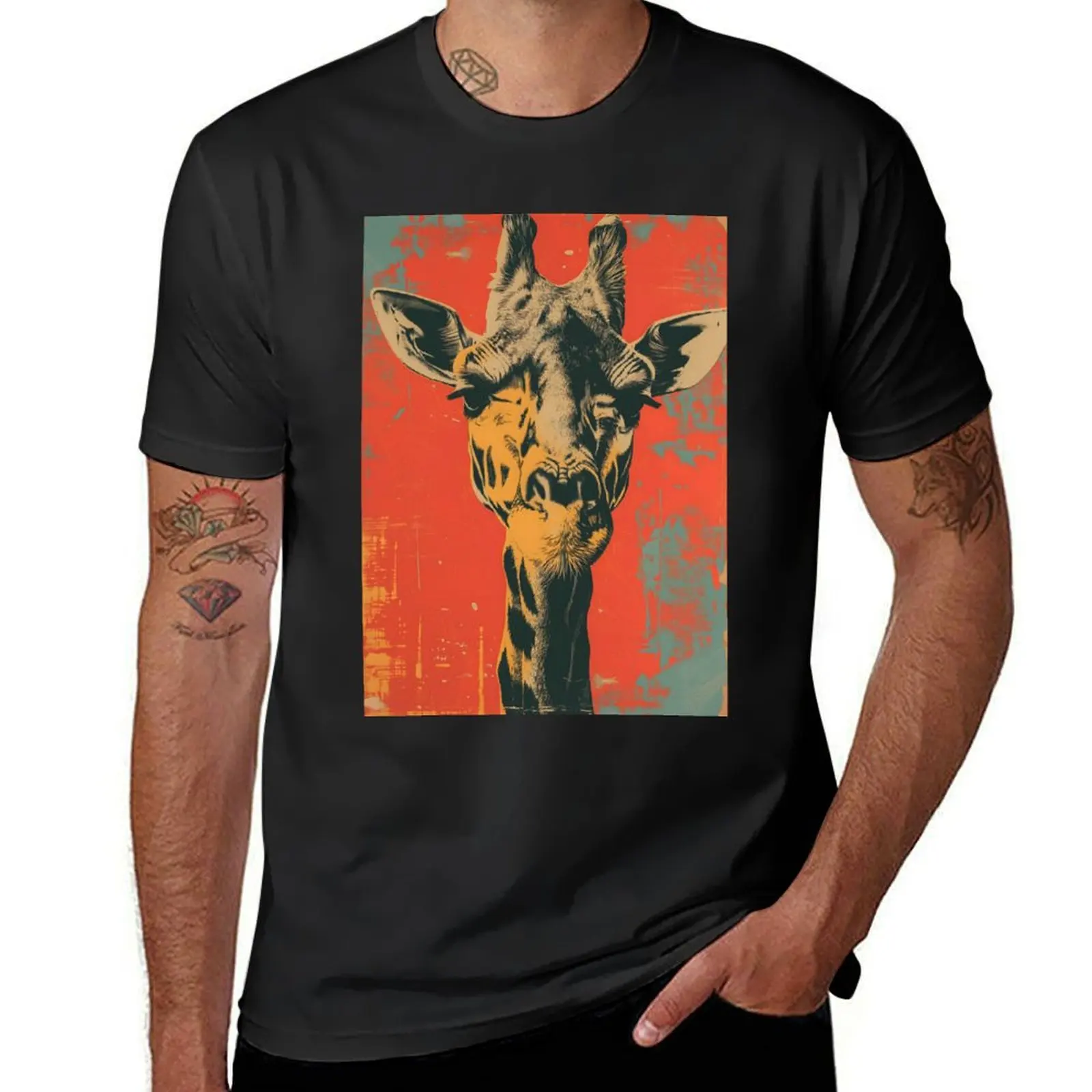 Safari Pop Art - Contemporary Giraffe Portrait T-Shirt oversized anime anime clothes mens t shirt