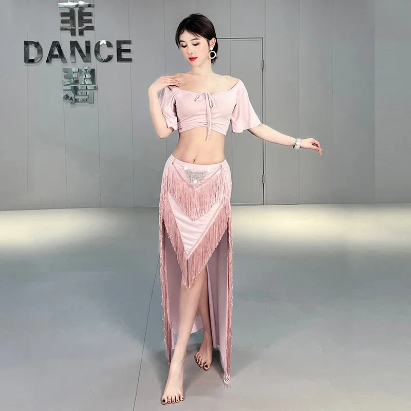 

Adult Women's Stage Costume Worksuit Practice Clothes Belly Dance Sexy Costume Set Top and Skirt 2 Pcs Set Dancing Outfit