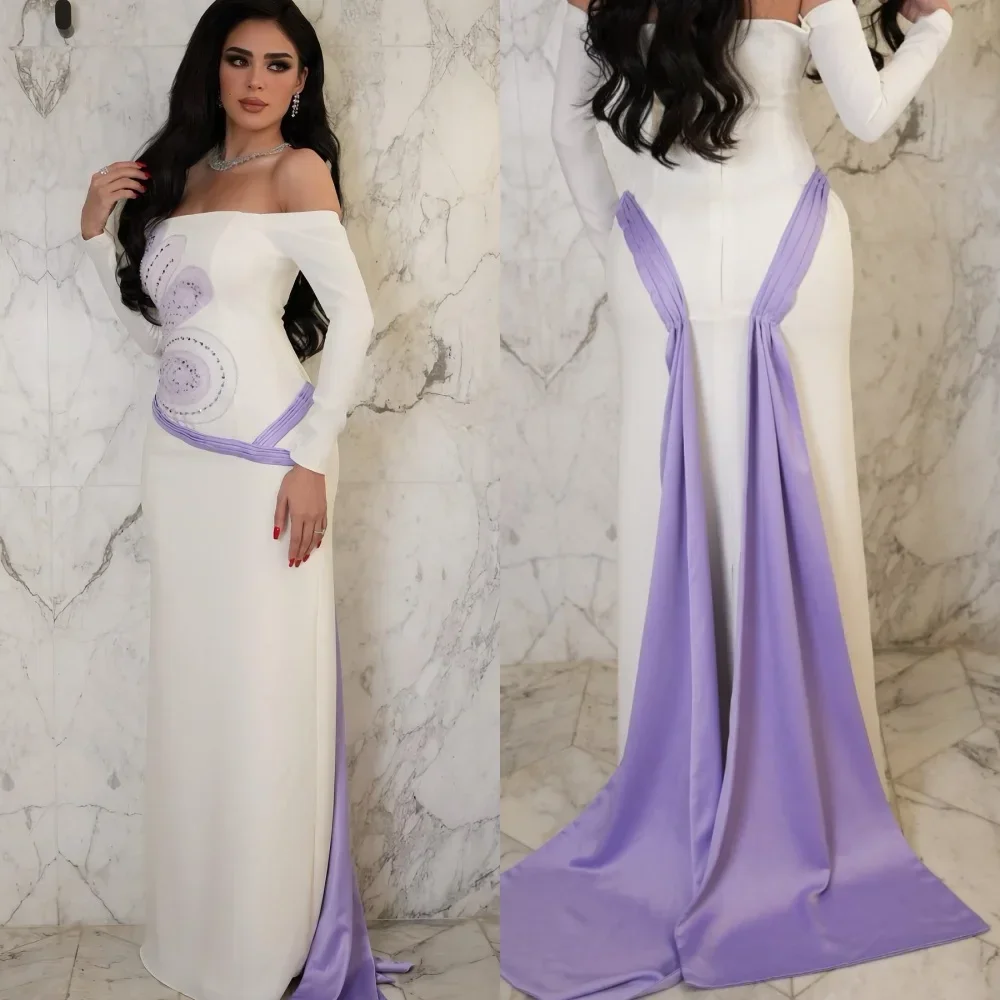 

Customized Sparkle Jersey Sequined Pleat Trumpet Off-the-shoulder Long Dresses Cocktail Dresses Classic Exquisite Modern Style