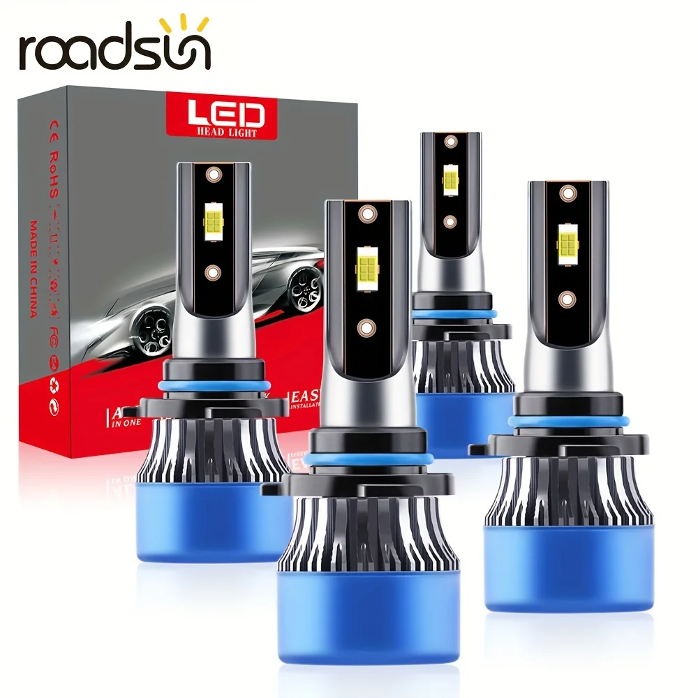 roadsun 4pcs Car LED Combo 9005/HB3 9006/HB4 Plug-N-Play LED Bulbs 24000LM 400% Brighter 160W 6500K White CSP Chips Lamps