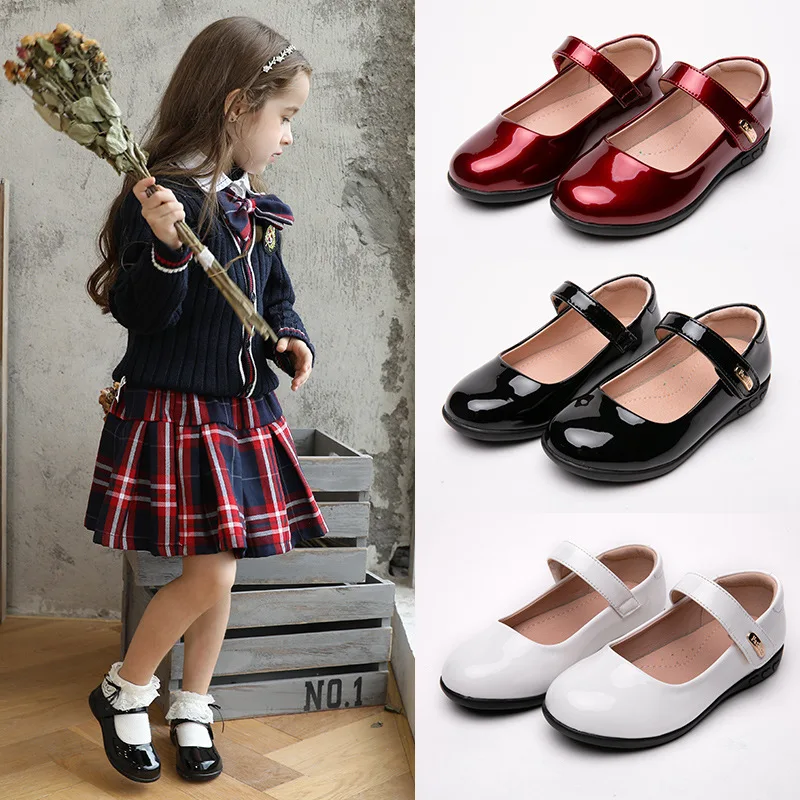 High Quality Student Black Performance Dress Shoes Girls Princess Shoe with Soft Soles 3-18Years Old Kids School Leather Shoes