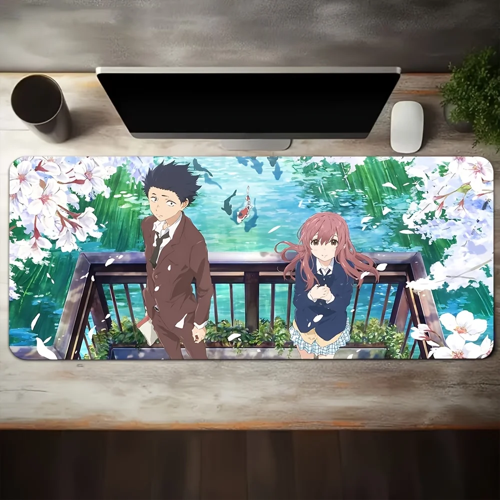 Anime School Couple Large Mouse Pad, Cherry Blossom Gaming Desk Mat, Non-Slip Office Mouse Pad