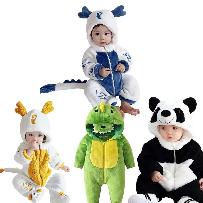 

Toddler Animal Costumes Newborn Baby Rompers Halloween Dress Up for Traveling Children Cartoon Jumpsuit for Winter Hooded Onesie