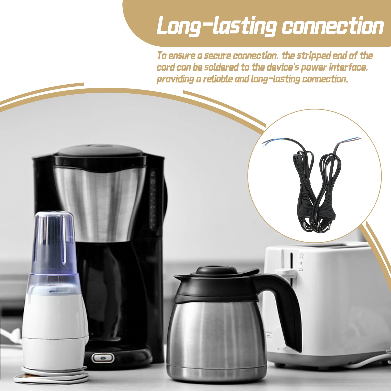 2pcs Power Cord Replacement 2 Prong Plug European Standard 5M Flame Retardant Cable For Appliance Lamp Computer Rice Cooker