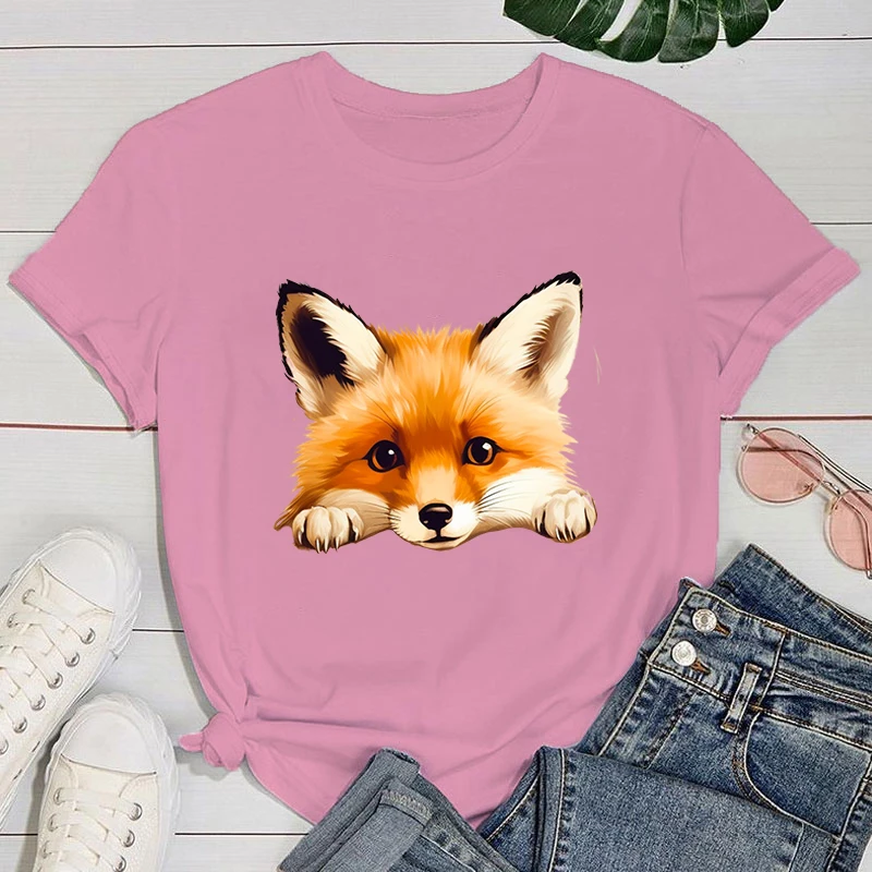 (Premium T-shirt)New Fashion Fox Print Graphic T Shirt Fashion Casual Short Sleeve Shirt Tee