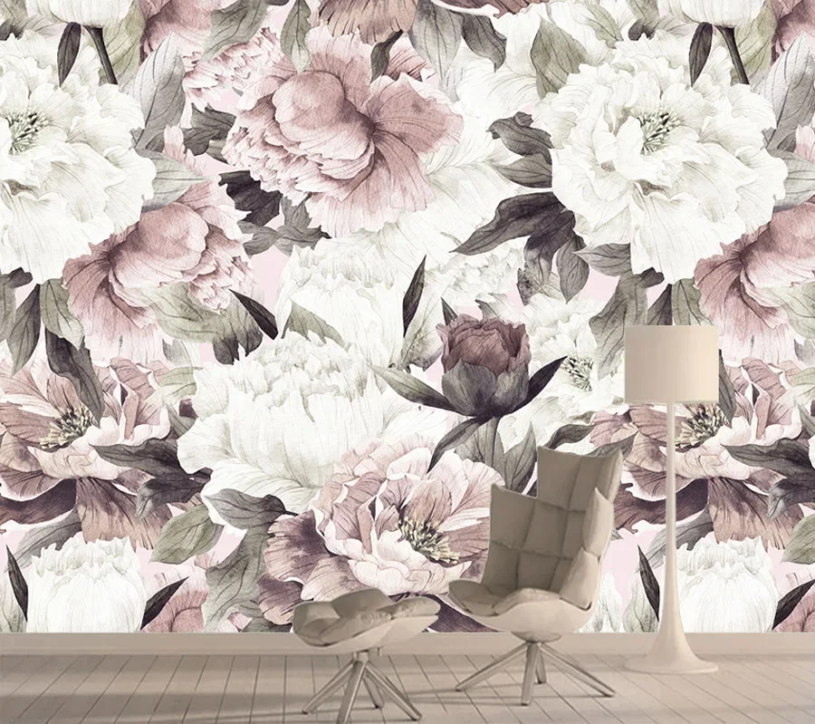 Custom Peel and Stick Accept  Wallpapers for Living Room Contact Wall Papers Home Decor Peony Floral TV Background Murals Rolls