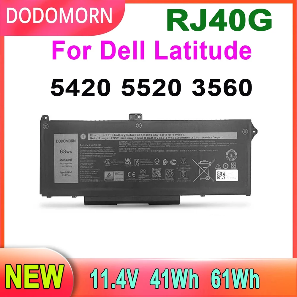 DODOMORN-Bateria do portátil para Dell, Latitude 5520, Precisão 3560, Série P104F, P137G, 01K2CF, 075X16, 0WK3F1, 41Wh, 61Wh