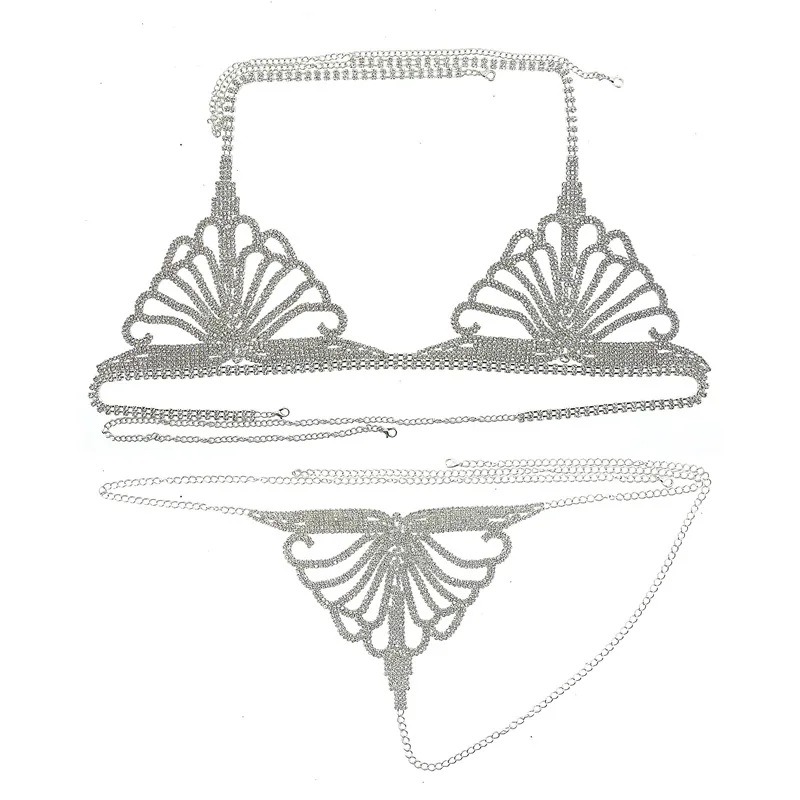 

Cross-border Accessories Rhinestone Claw Chain Body Chain Set Sexy Bra and Panty Set Lingerie Showbody chain