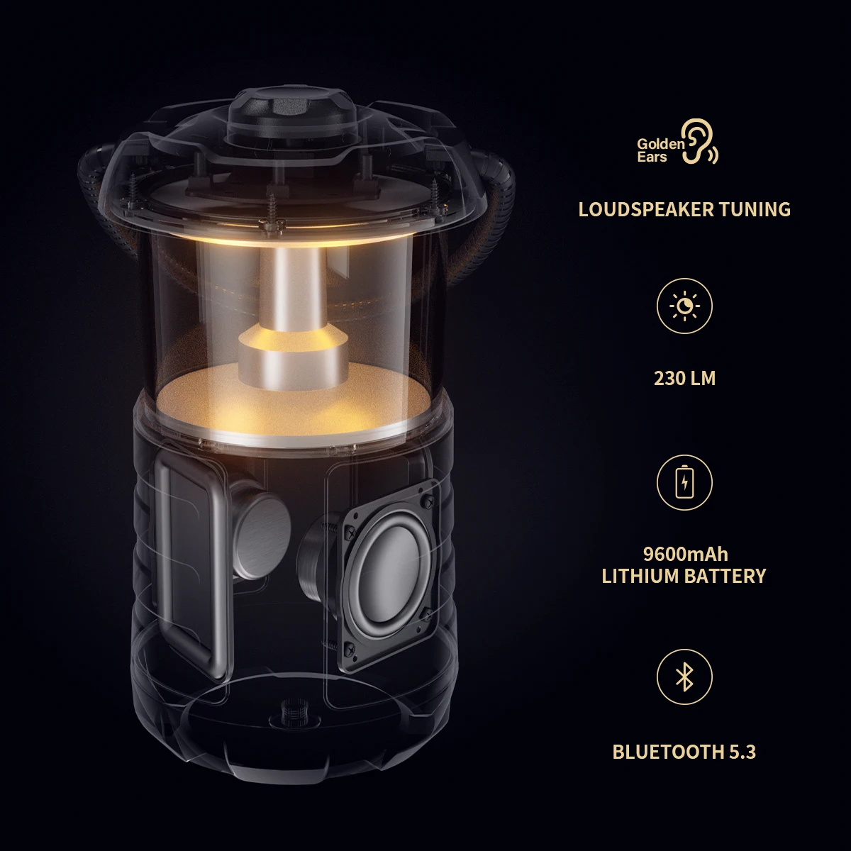 Mifa Wild Camping Outdoor Bluetooth 5.3 Speaker with Lantern, Powerful 360° Sound, 360° Light, IP67 Waterproof, 38H Playtime