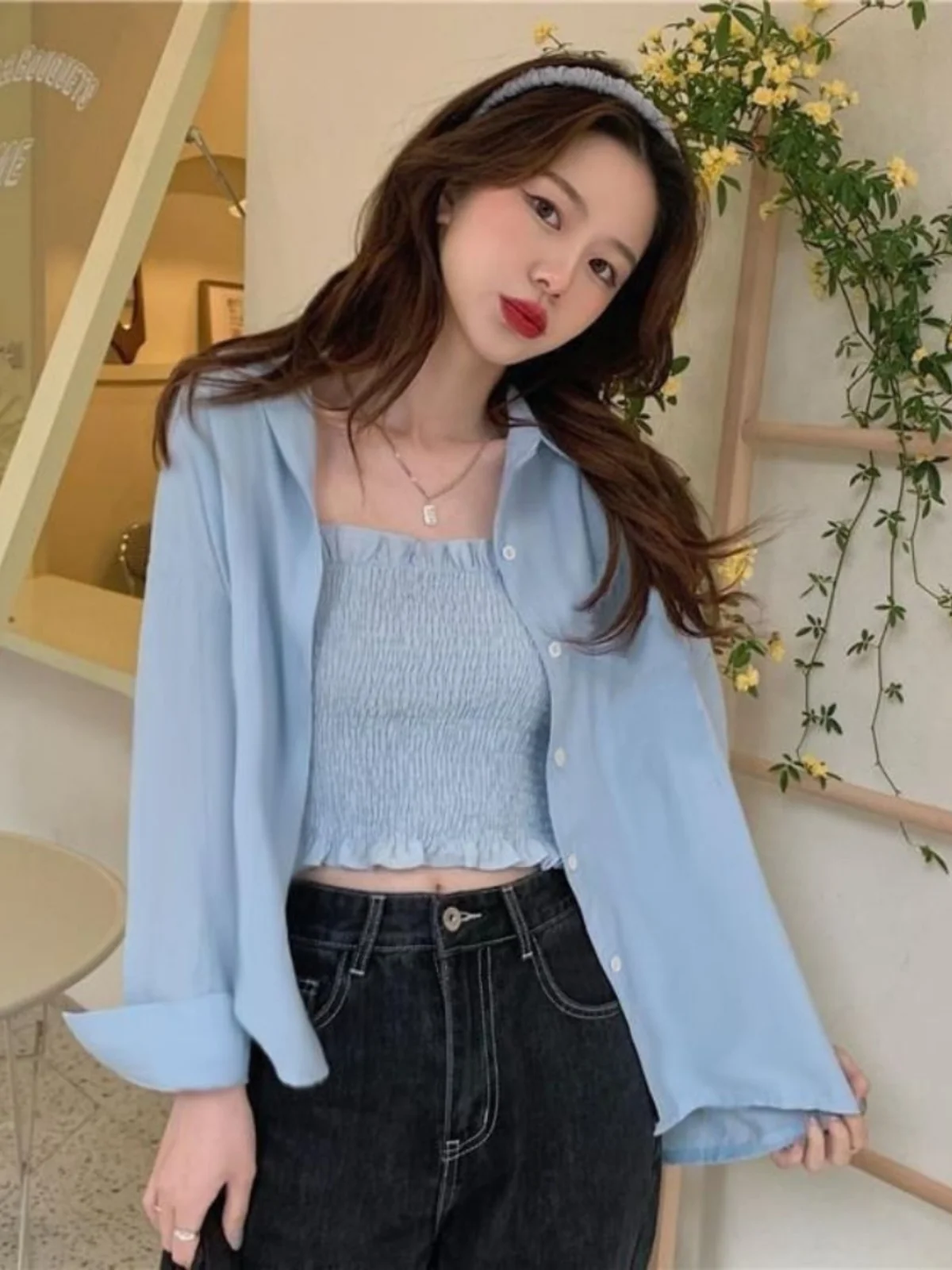 Anti-Wrinkle White Long Sleeve Loose Spring Autumn Shirt Women's Fashion Outerwear  Collar Button Detail Regular Fit