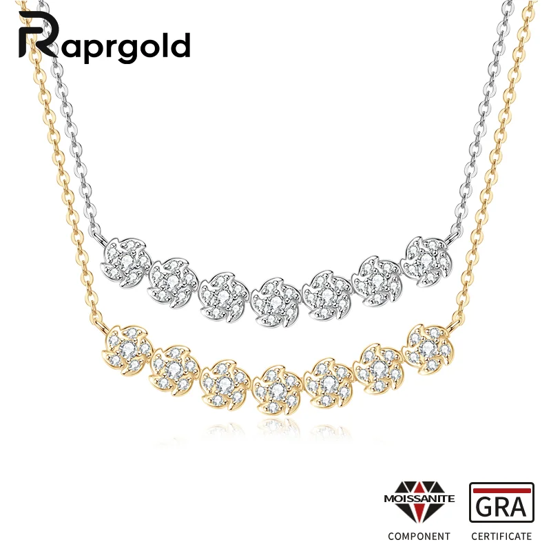 

RAPRGOLD GRA Certified Moissanite Flower Pendant Necklaces for Women 925 Sterling Silver Sparkling Wedding Jewelry Gift Collares