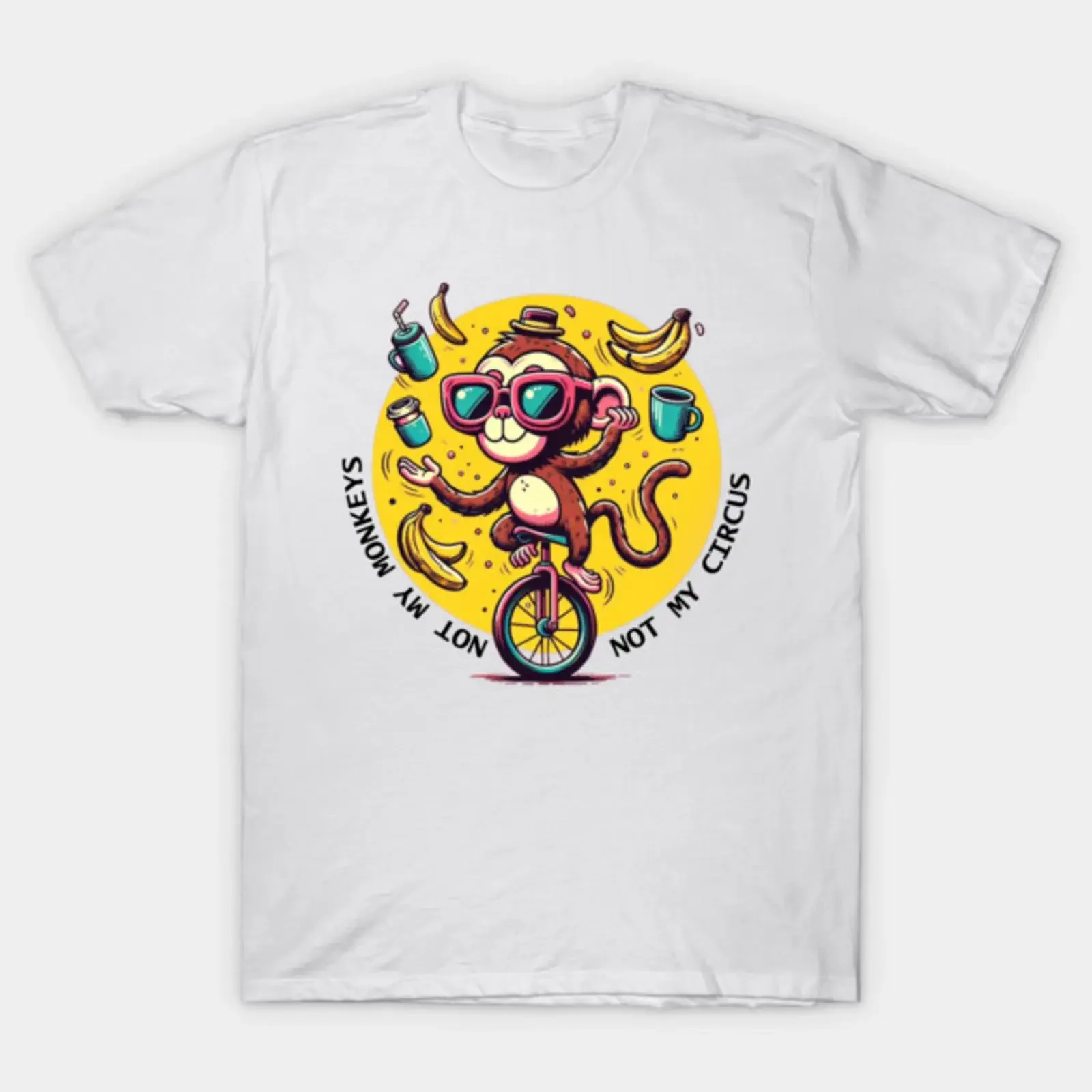 Not my monkeys circus T Shirt vintage Washed Versatile graphic Casual Comfortable fashion streetwear Unisex Slightly homme