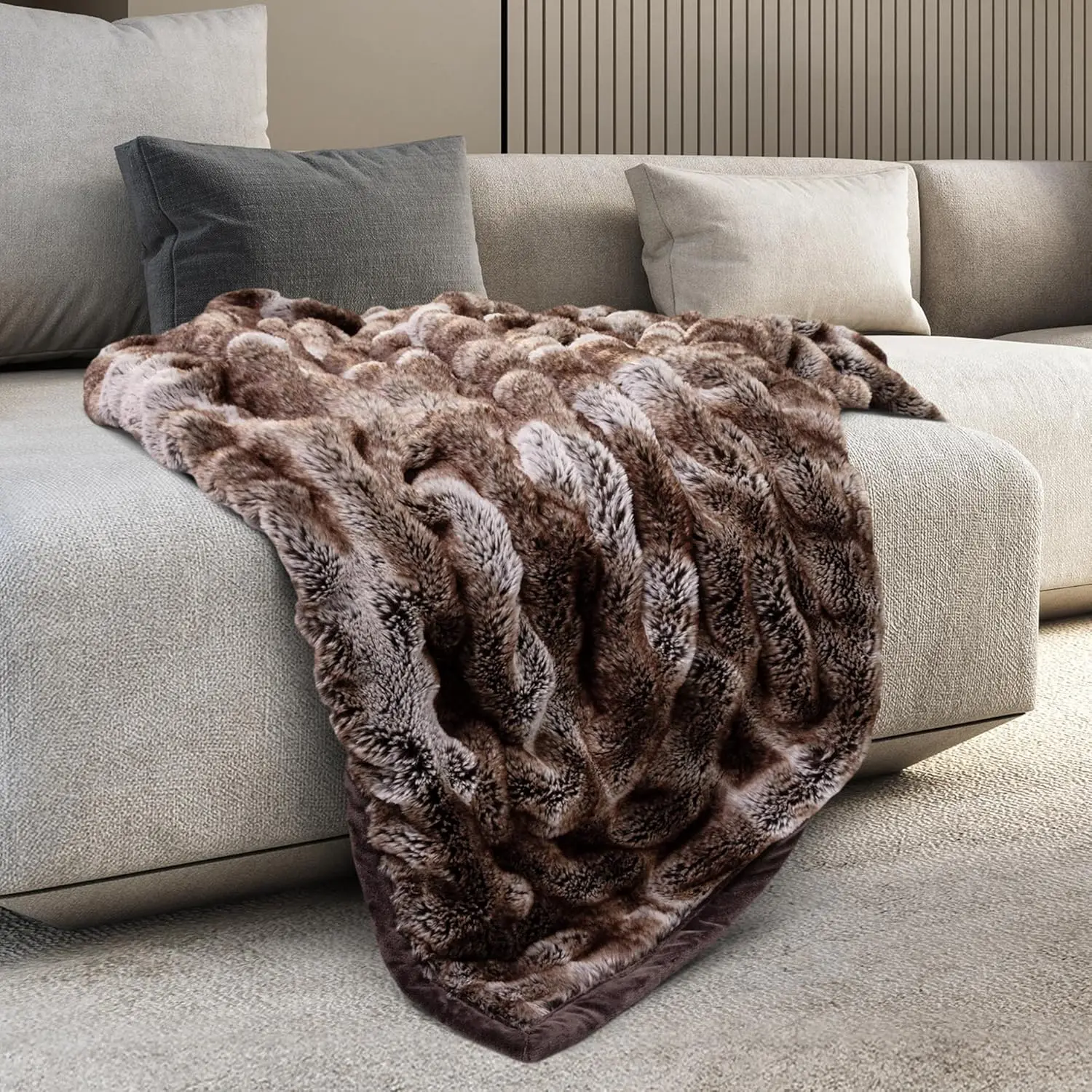 

60" x 70" Reversible Faux Fur Throw Blanket for Queen Bed, Couch, or Sofa - Cozy Home Decor and Stylish Living Room Comfort