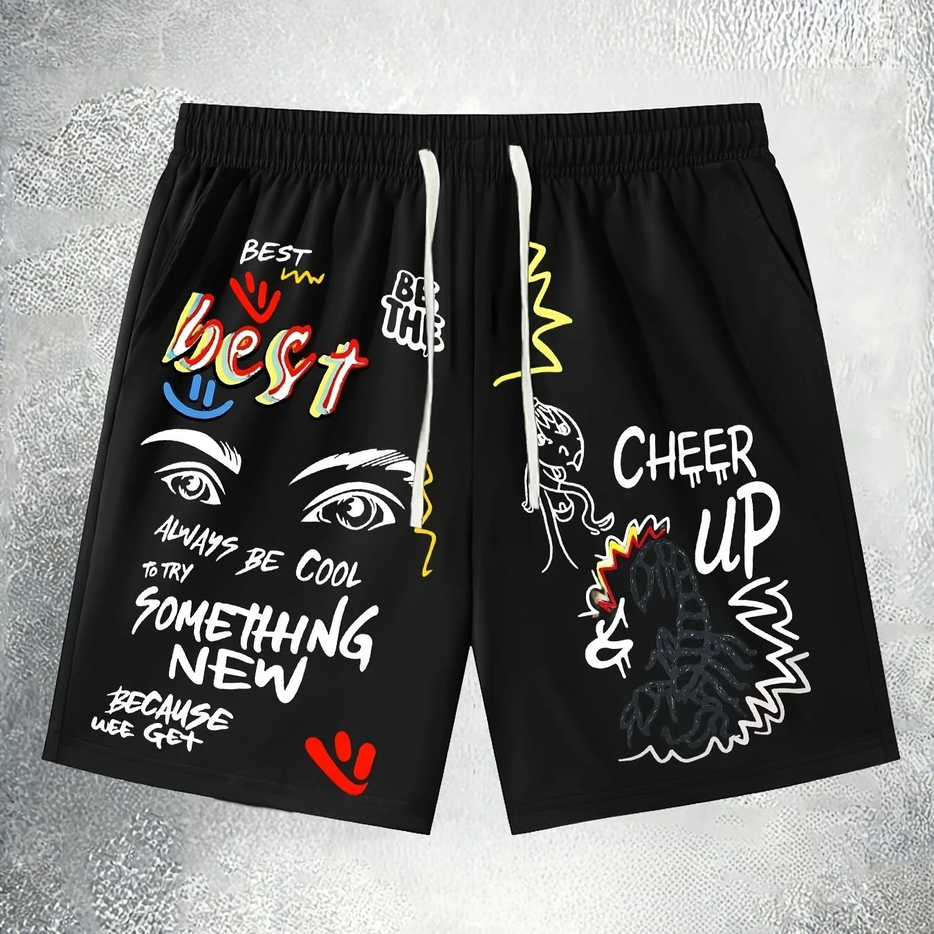 

Мужские шорты с принтом в виде инопланетян и букв, с поясом и карманами, летние шорты в уличном стиле