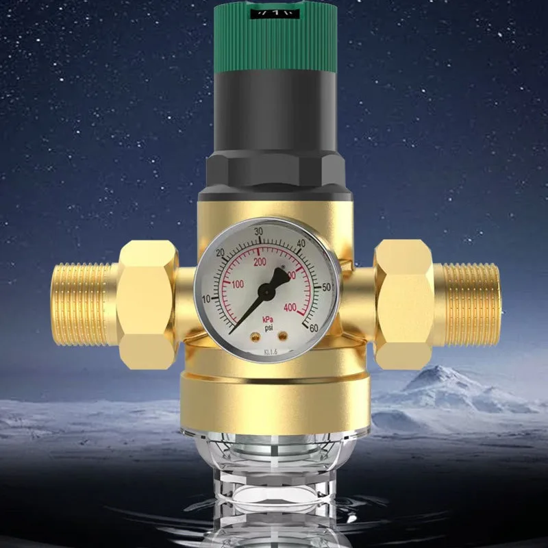 게이지가 있는 수압 조절기 3/4'', 100% 고경도 황동으로 제작, 조절 가능한 수압 감소 밸브 물