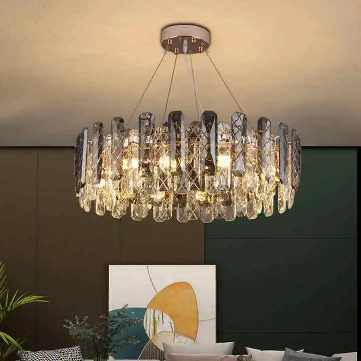 

Вилла Отель Ресторан Гостиная Спальня Подвесной Светильник Золотой Металл Роскошный Современный Перо Овальный Хрустальный Подвесной Светильник