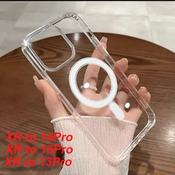 Magnetic Hard Phone Case For Diy XR turned to 15Pro Transparent Cover for XR Changed to 14pro 13Pro Protect Cases