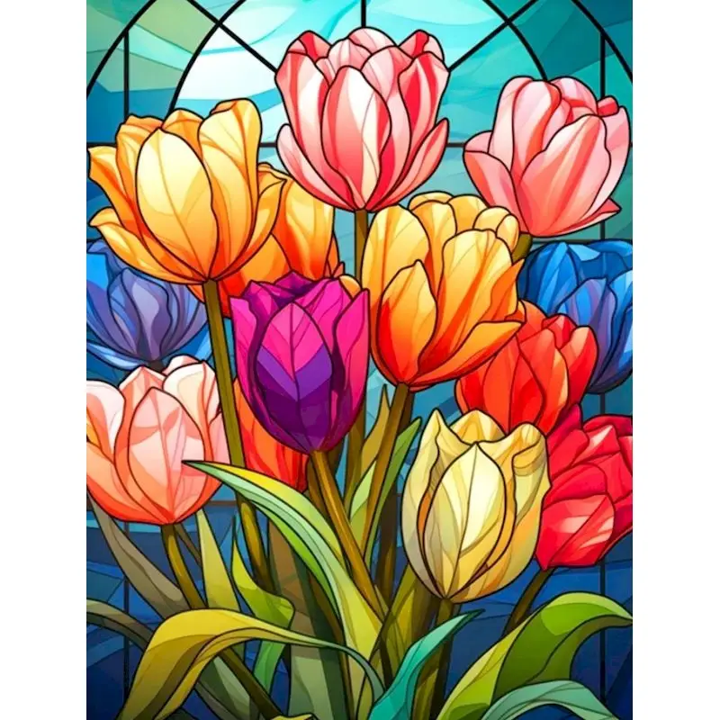 

RUOPOTY Diamond Painting Tulip Flower Full Round Diamond Mosaic Embroidery Cross Stitch Kit Home Decoration Art Hobbies Gifts