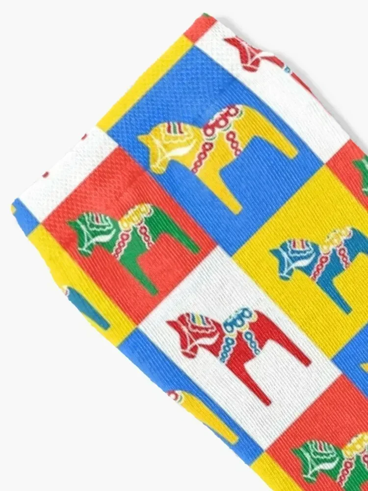 Dala Horses Dalarna Squares Sweden Horse Dalecarlian Swedish Colorful Dala Host Socks funny gift crazy cartoon Socks Girl Men's