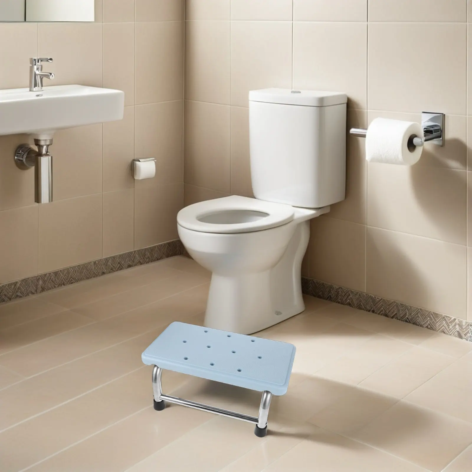 

Heavy Duty Stainless Steel Shower Step Stool Non Slip Feet Foldable Metal Footrest for Bathroom Toilet Squatting Potty Seniors