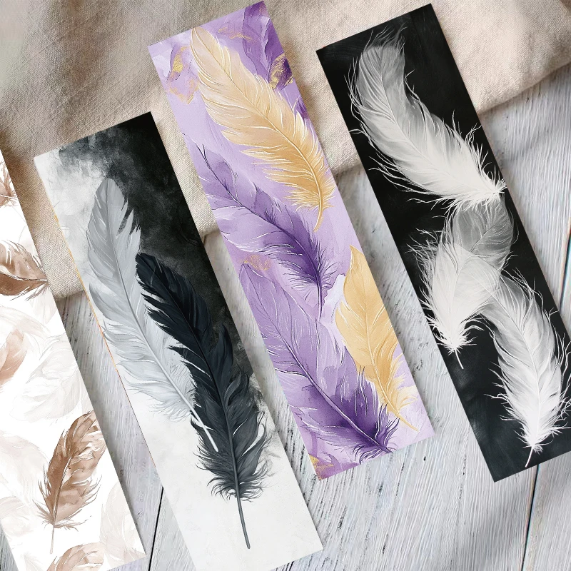 30PCS Niche Minimalist Feather Bookmarks Creative Paper Decorating Reading Markers Notebook Page With Cards Student Supplies