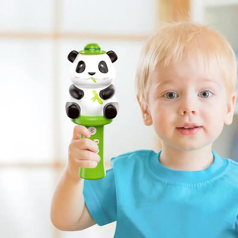 Kids Microphone Handheld Cartoon Panda Mic Karaoke Machine Interactive Early Learning Game Pretend Play Music Singing Toy For