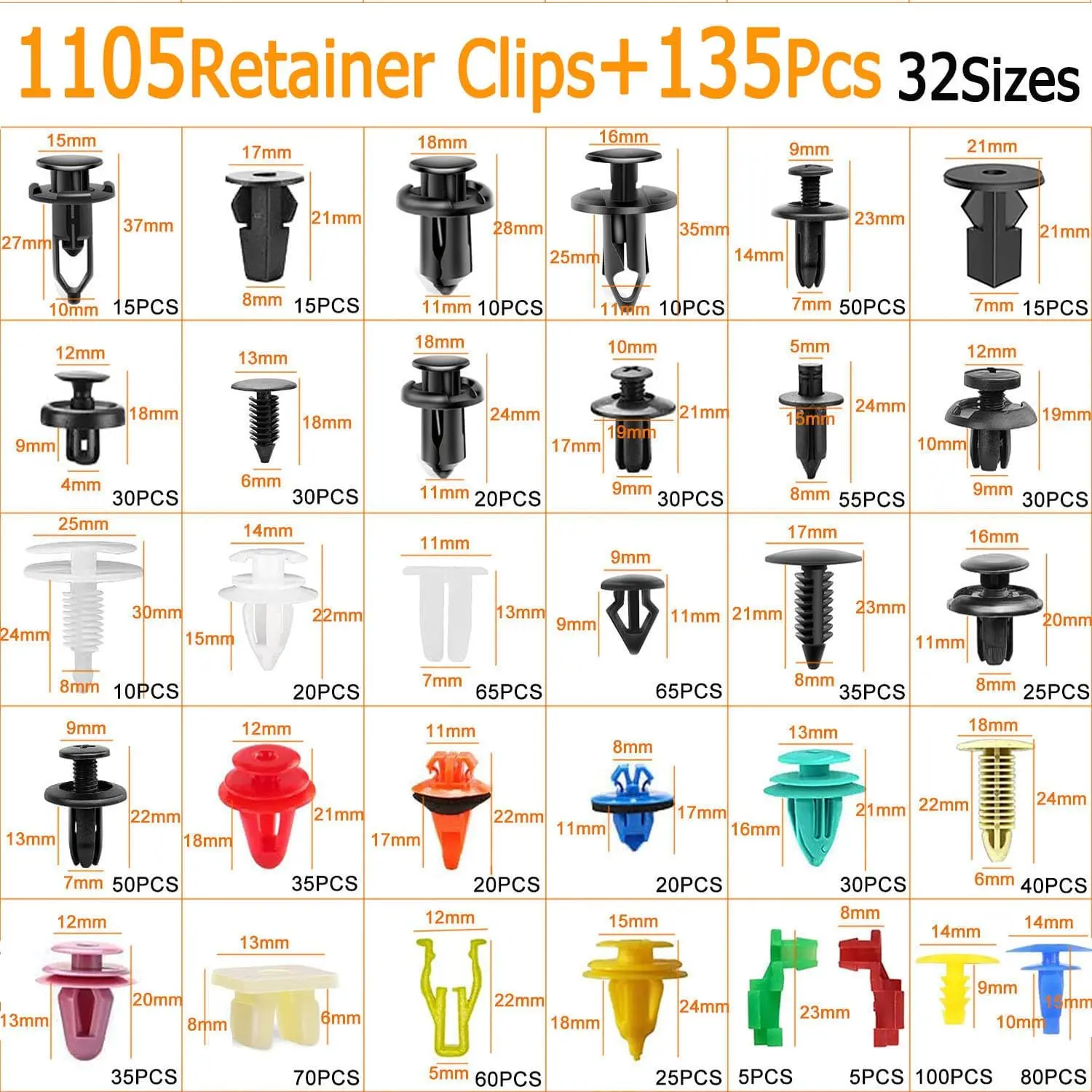 1240Car Push Retainer Clips Auto Fasteners Kit Nylon Bumper Fender Rivets Fasteners Remover for Toyota GM Ford Honda Chevy