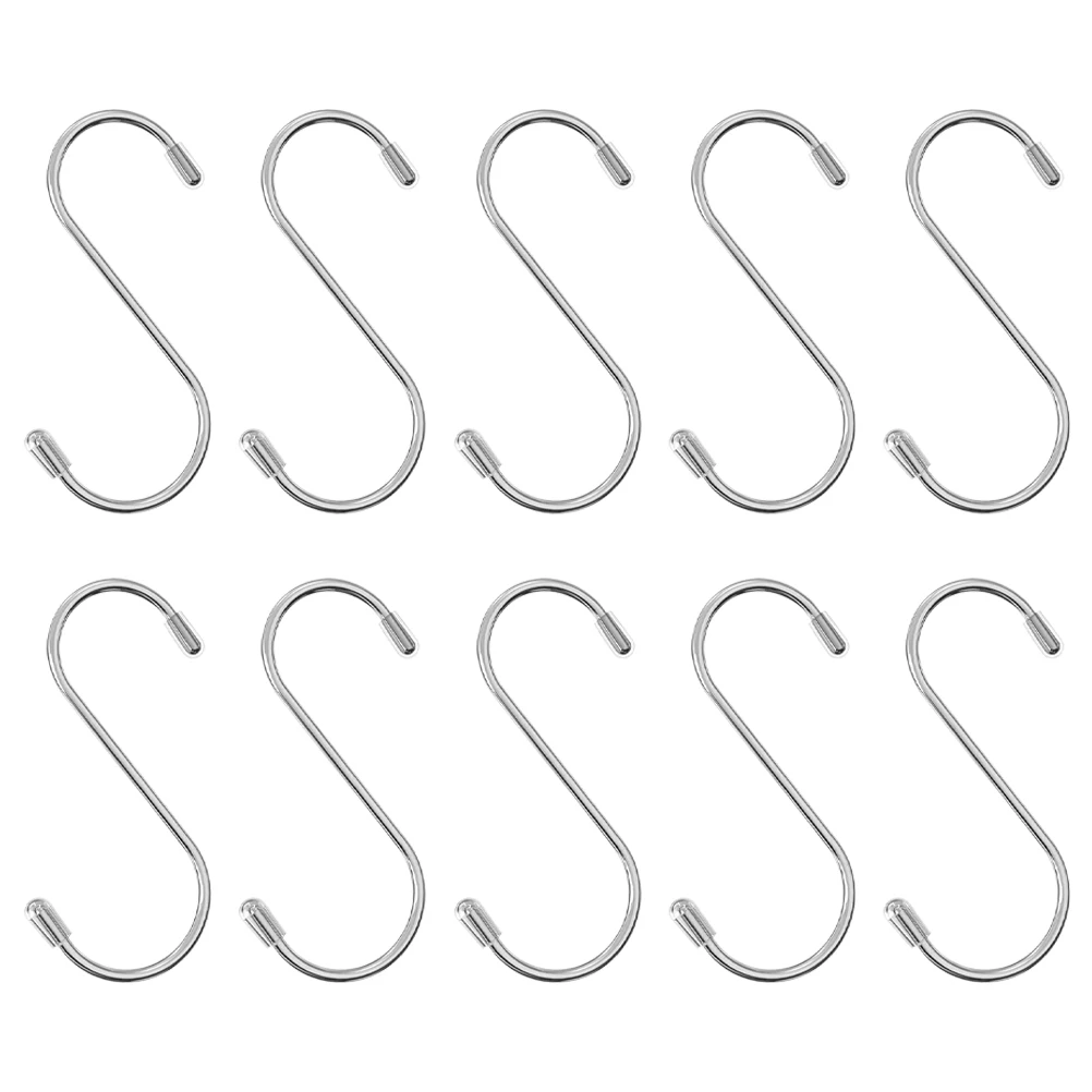 

10 Pcs Stainless Steel S Hooks 80x3mm Strong Reusable Home Kitchen Closet ganizer Clothes Bag Hanger Anti Rust Multi Functional