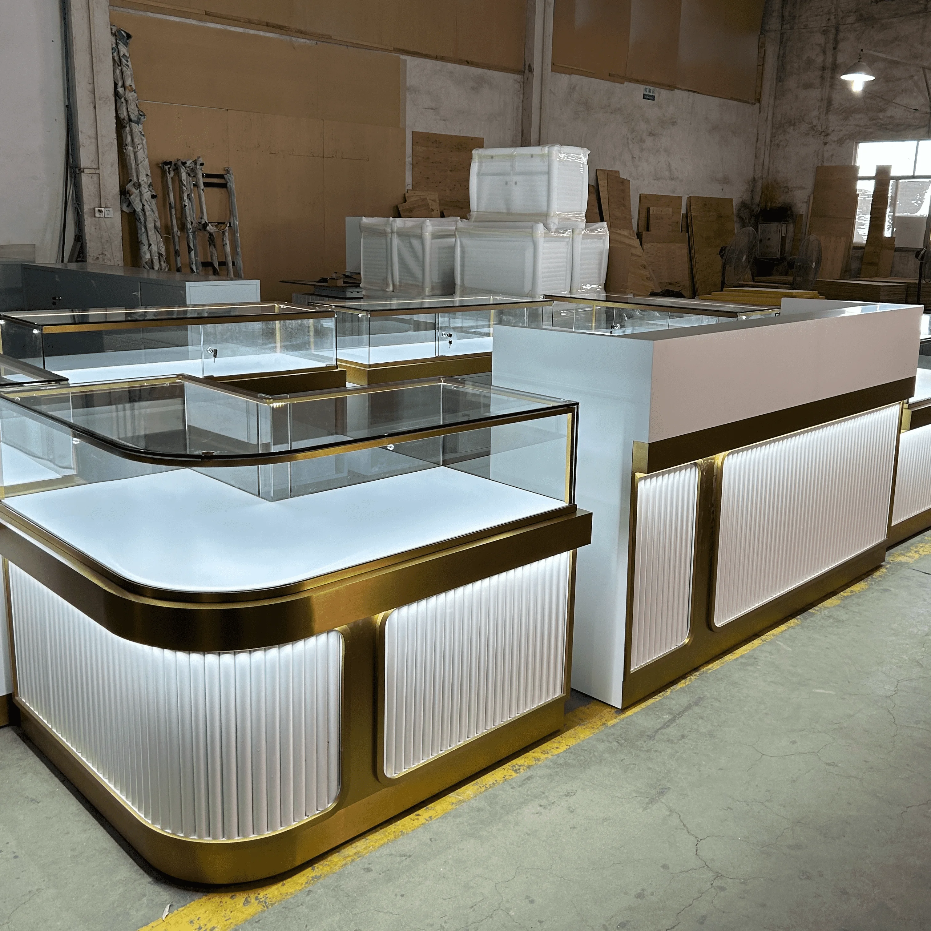 Vitrina de exhibición de joyería moderna, mostrador de tienda, gabinete de lujo de acero inoxidable, joyería, muebles de vidrio, quiosco de joyería