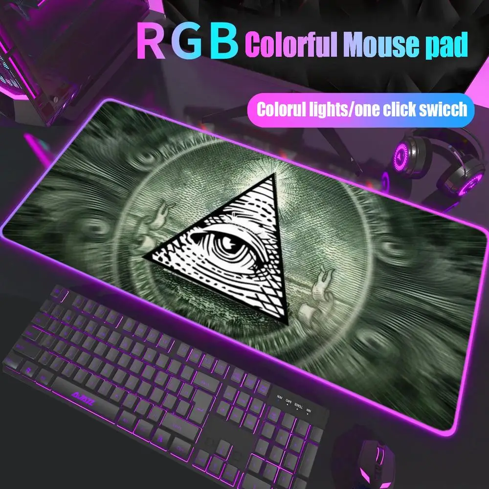 

Коврик для мыши с символом глаз пирамиды, геймерский настольный коврик Rgb, подсветка, светодиодный коврик для мыши, игровые аксессуары, настольный коврик, большой коврик для мыши с подсветкой