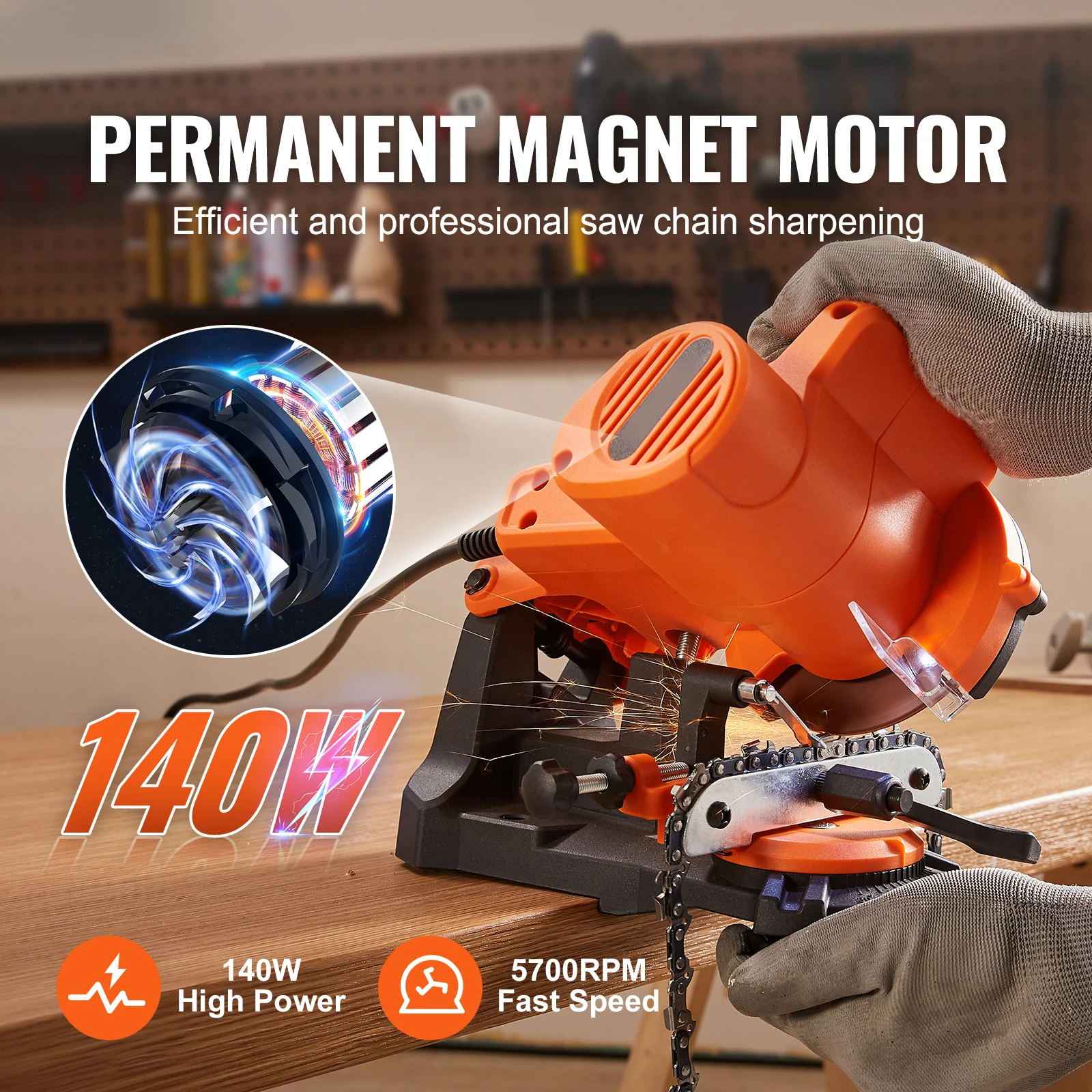 SucceBuy 電気チェーンソー研磨機 140W 鋸刃研磨機 5700RPM プロフェッショナルベンチチェーン研磨機 砥石付き