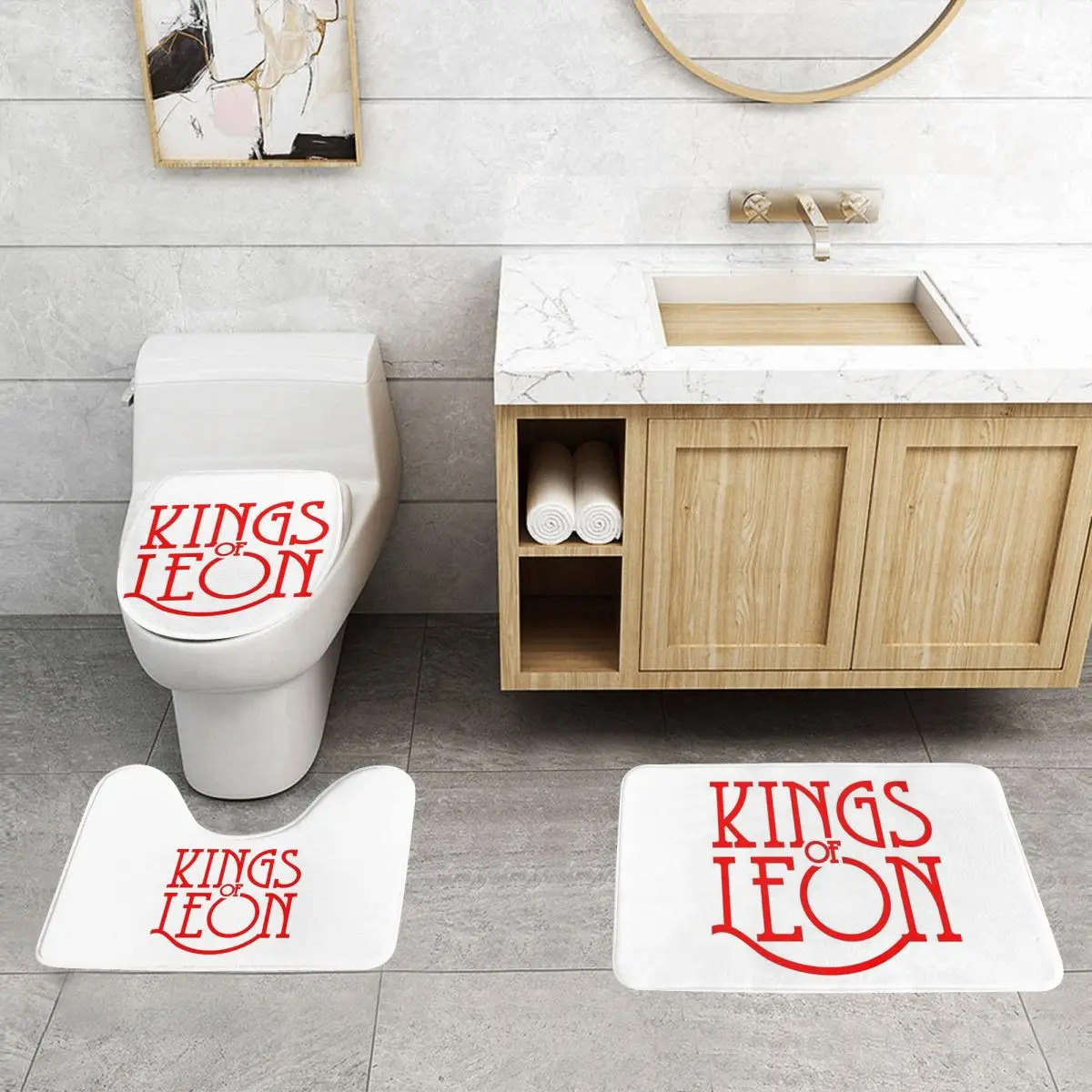 

Лучший логотип Kings Of Leon Band, 3-х предметный коврик для ванной комнаты, набор для ванной комнаты, крышка для унитаза, домашний декор, нескользящий ковер, напольный коврик