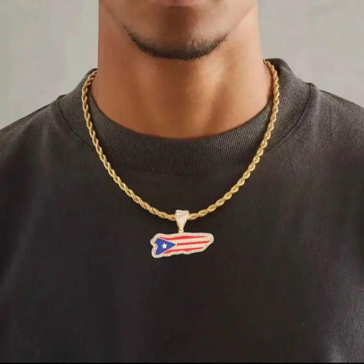 

Hip-Hop Jewelry Puerto Rico Pendant Necklace 14K Gold-Plated Stainless Steel Pendant 4N Necklace Free Shipping