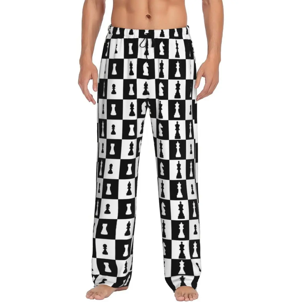 

Мужские пижамные штаны с шахматной доской и принтом на заказ, одежда для сна с карманами для сна