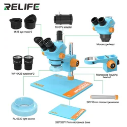 RELIFE RL-M5T-B11 0.7-5.0 z ciągłym zoomem trójokularowy mikroskop HD z duża podstawka konstrukcją telefonu PCB elektroniczny mikroskop naprawczy