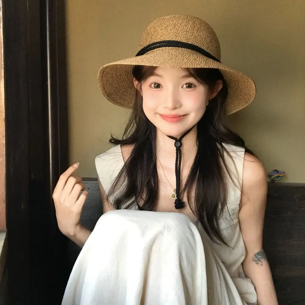 

Fashion Summer Straw Bucket Hat Foldable UV Protection Women's Straw Hat Beach Sunscreen Visor Cap Unisex