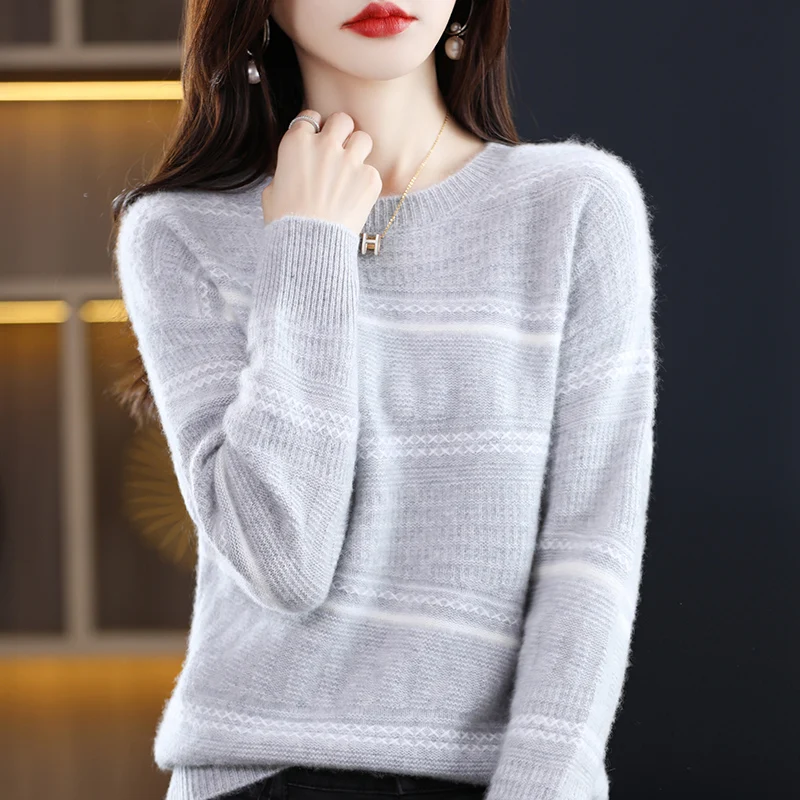 Cashmere Sweater Women's Autumn and Winter New 100% Wool O-Neck Pullover Soft Women's Loose Colored Fashion Knitted Pullover