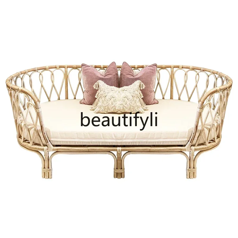 

Modern rattan sofa combination Nordic Indonesian real rattan sofa chair B & B balcony Home leisure chair