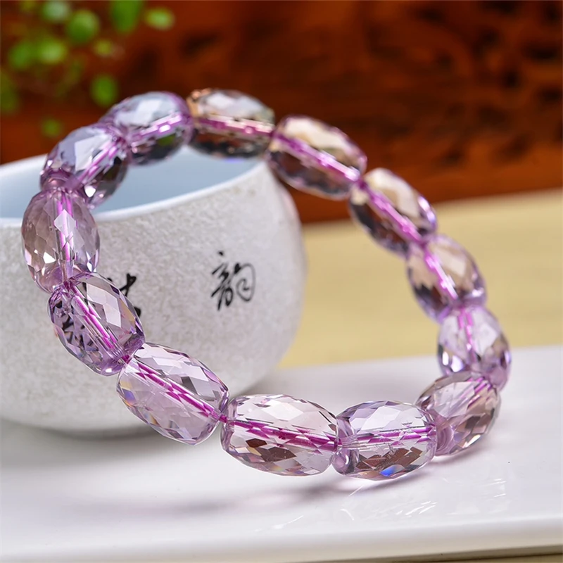 11x15mm Natural Brazilian Ametrine Bucket Bead Bracelet Fashion Reiki Gemstone Round Beads Bracelets Jewelry Couple Gift 1PCS