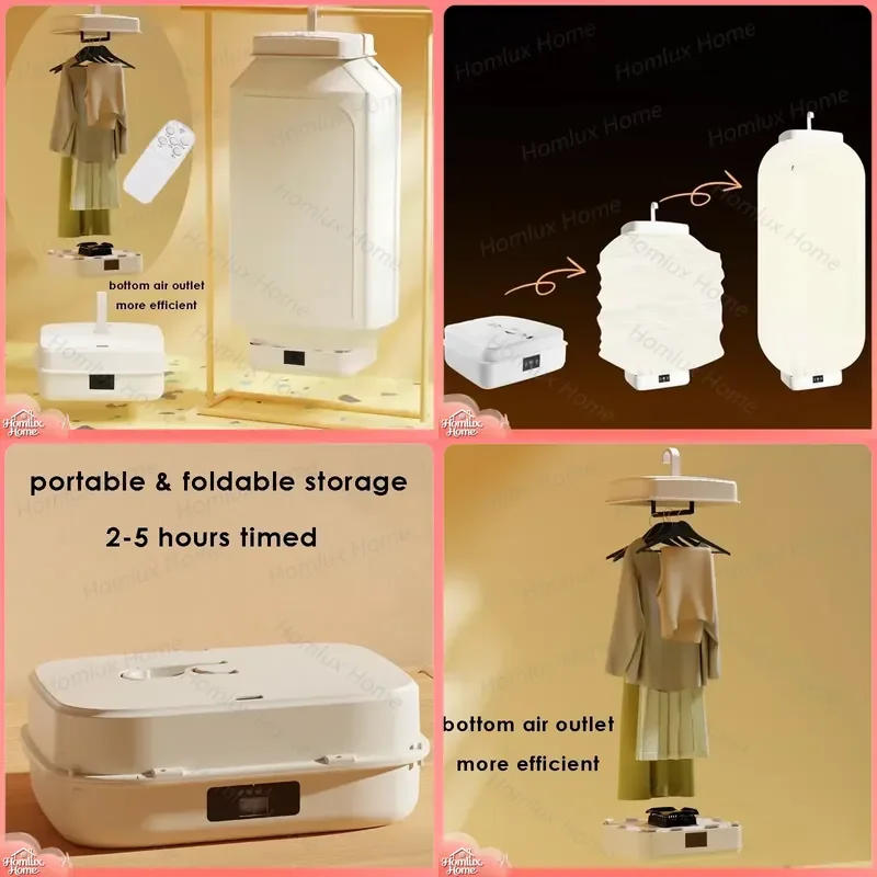 Portable Clothes Dryer Foldable Warm Air Dryer with Bottom Hot Air Outlet Remote Control for Home Travel
