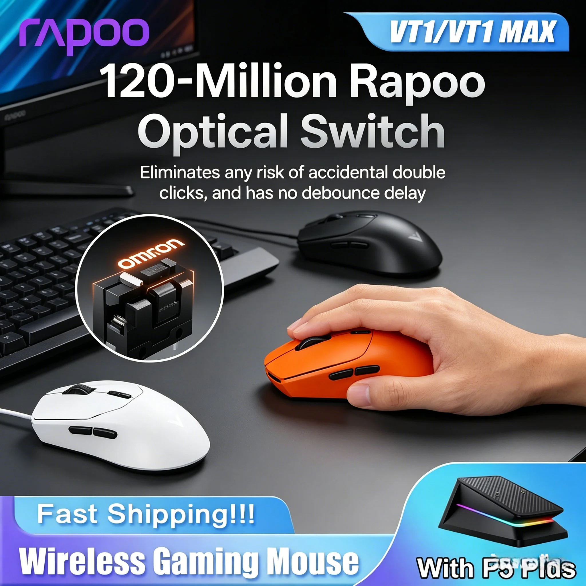 Rapoo VT1 MAX GEN-2 Gaming Mouse True 8K Polling Rate 53g Ultra Lightweight High Precision Esports Mice