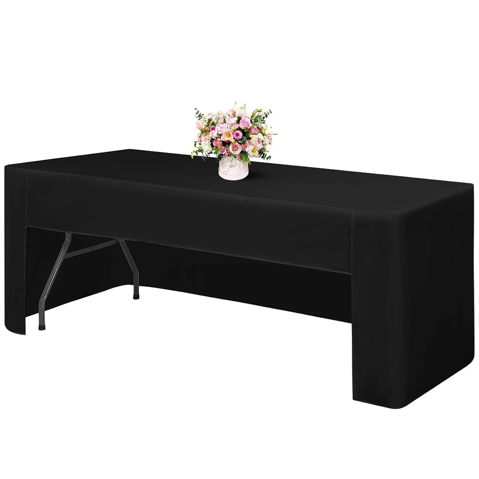 1 قطعة 6ft أبيض أسود مأدبة الزفاف كشك مفرش المائدة المرنة دنة تنورة طاولة مستطيلة ، مفرش المائدة المجهزة