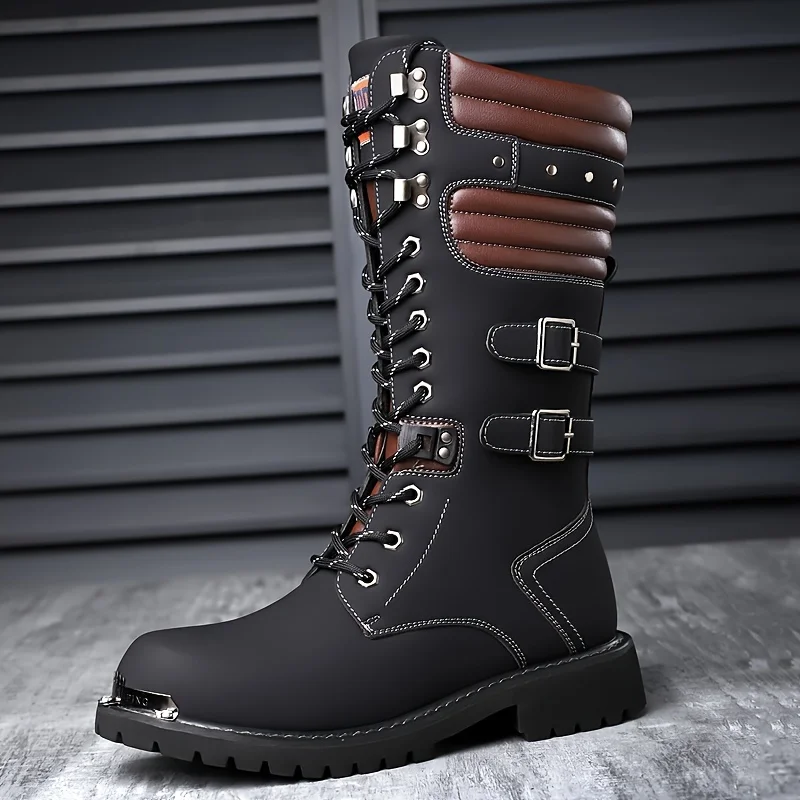 

High Top Fashion Men Boots Punk Style Outdoor Motorcycle Boots Trend Comfortable Platform Boots Men Wear-Resisting Casual Shoes