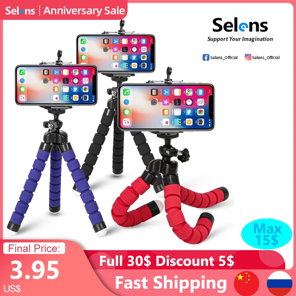 Selens Fashion Tripod For Phone Flexible Sponge Octopus Mini tripode For IPhone Mini Camera Tripod Phone Holder Clip Stand 삼각대