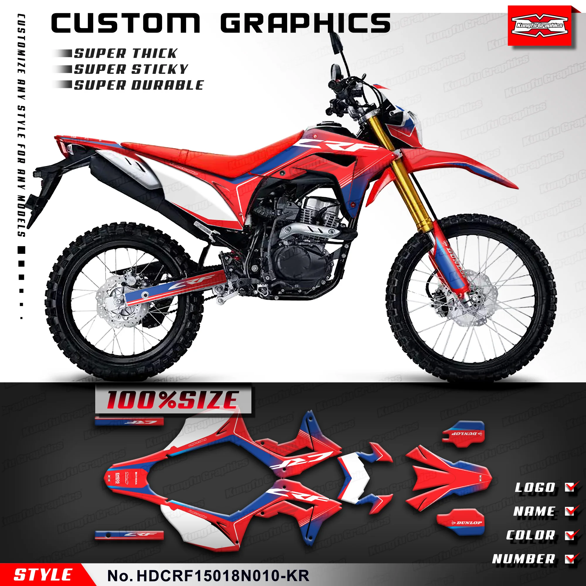 

KUNGFU GRAPHICS Racing Adhesive DIY sticker for Honda CRF150L 2018 2019 2020 2021 2022 2023 2024 Red, HDCRF15018N010-KR