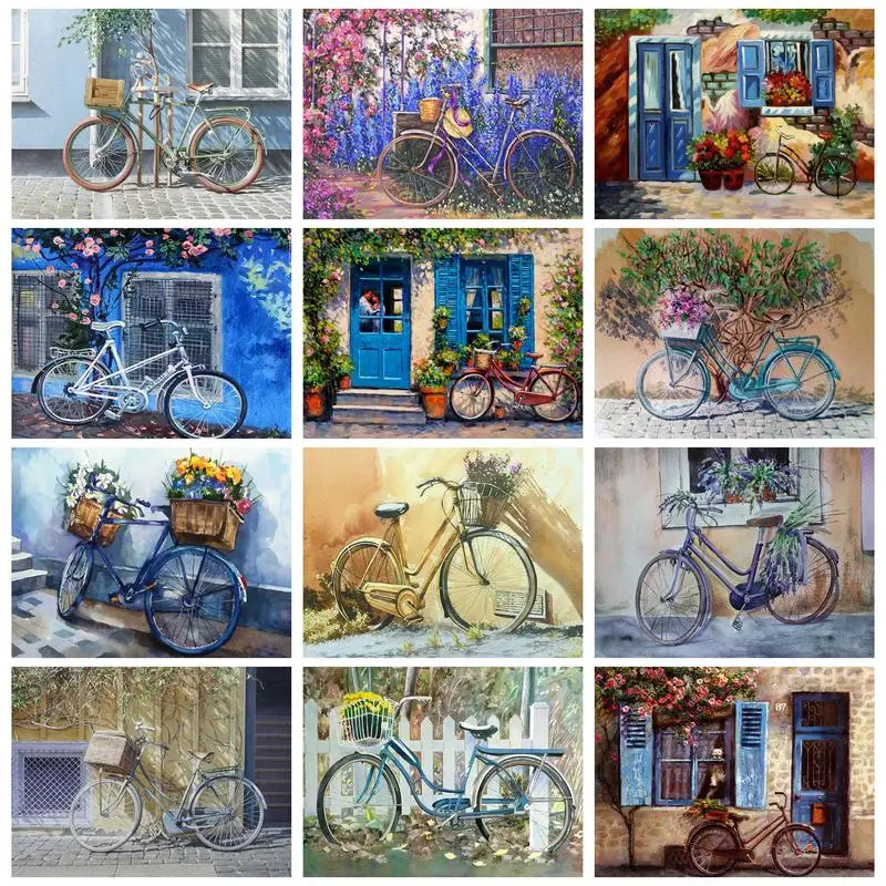

PhotoCustom Painting By Numbers Bicycle With Frame For Adults Picture Numbers Modern Home Wall Art Diy Gift
