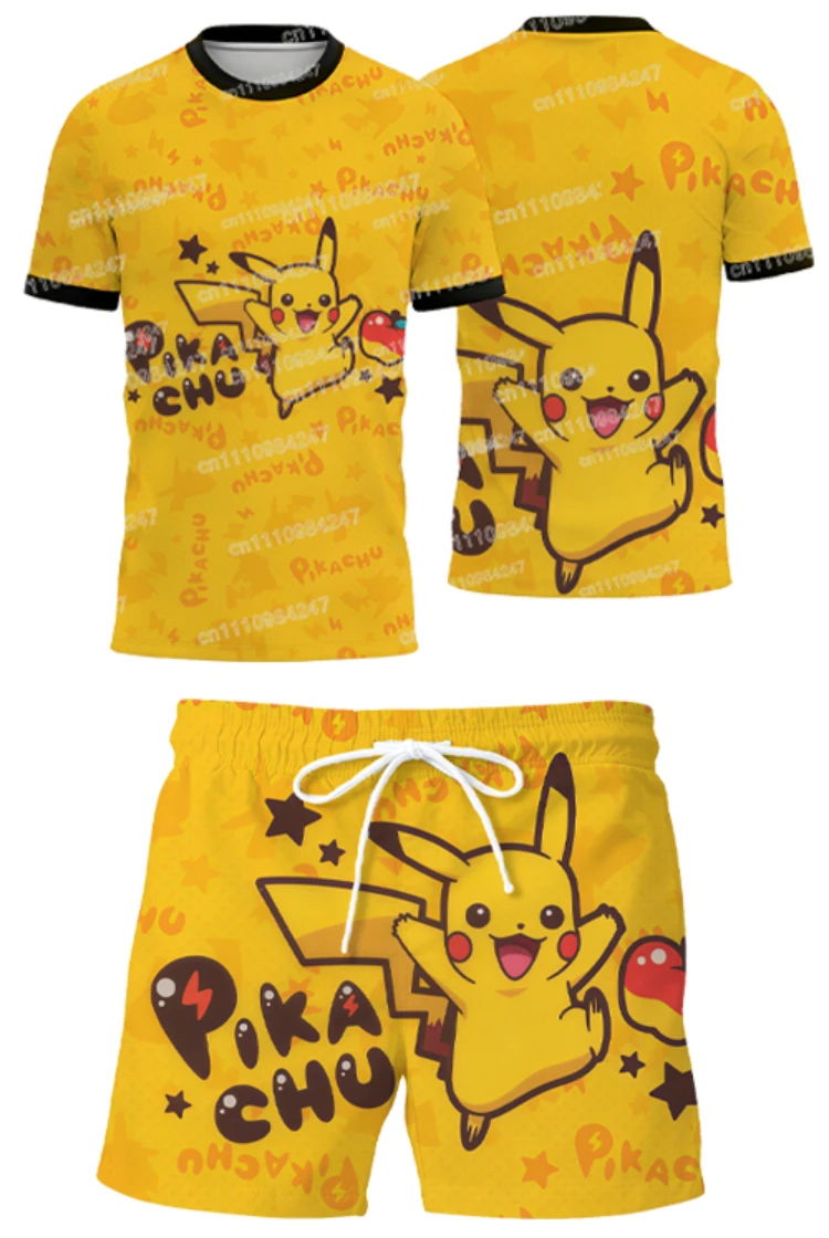 Conjunto Deportivo de Verano 2026 con Estampado 3D de Pokemon Pikachu, Camiseta y Pantalones Cortos, Ropa Casual de Dos Piezas para Hombre y Mujer, Estilo Urbano
