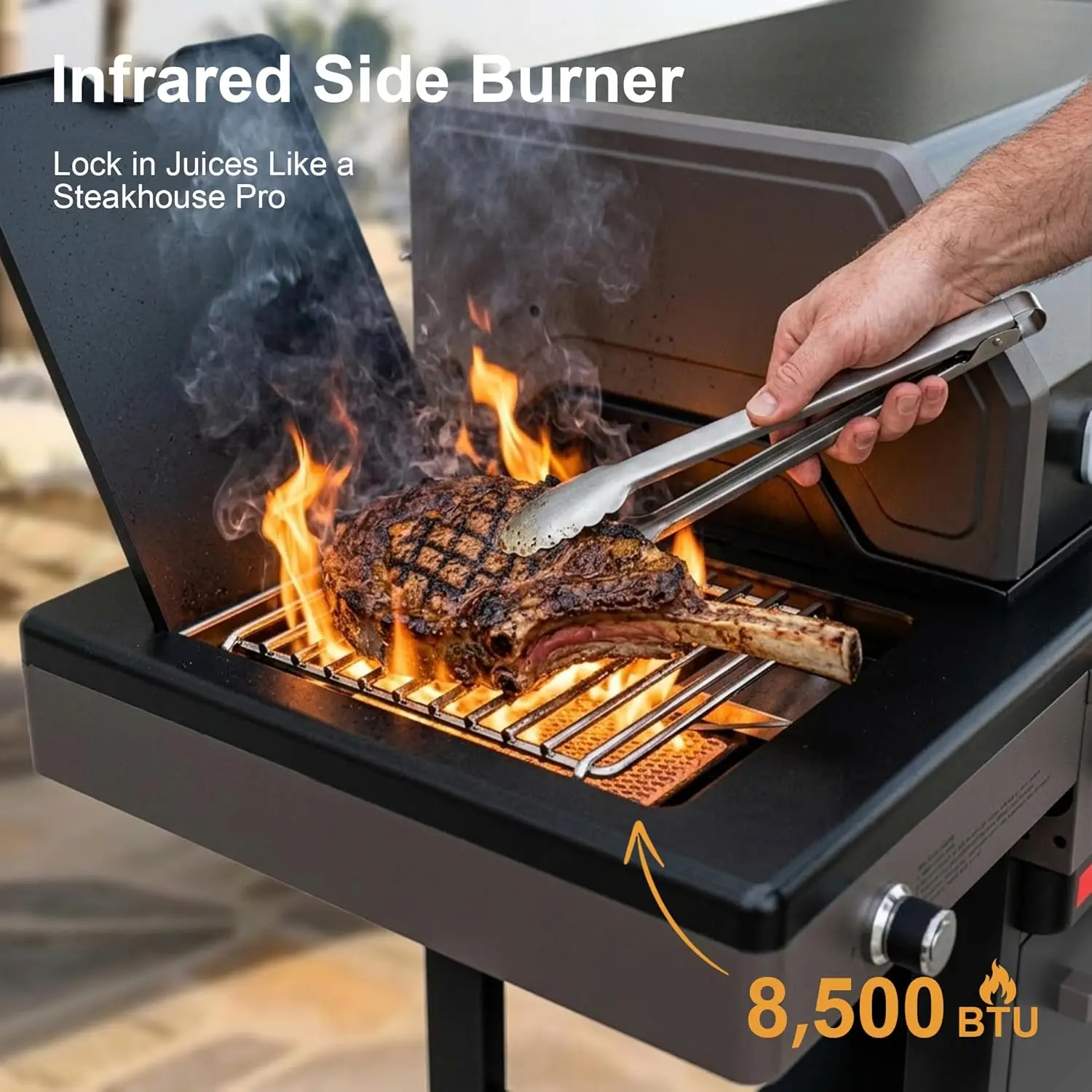 4-Burner 46500 BTU Propane  Grill with  Side Burner Porcelain Cast Iron Diamond Grates Outdoor BBQ Grill